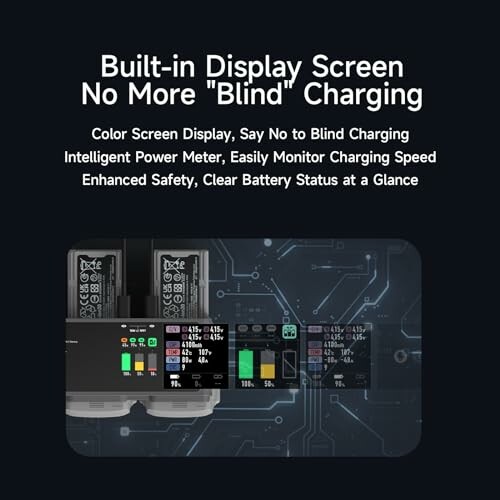 Ladegerät mit eingebautem Bildschirm und Sicherheitsfunktionen