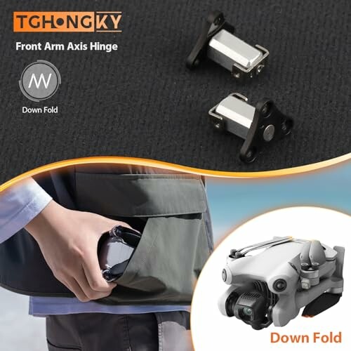 Frontarm-Achsscharnier für Drohne mit Tasche und Einsatzbild