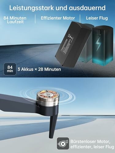 Drohne mit leistungsstarkem Akku und effizientem Motor