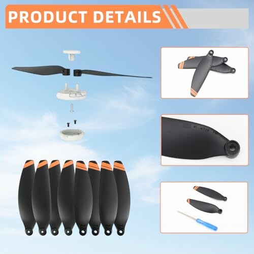 Ersatz-Propellersatz für Drohnen mit Schrauben und Werkzeug.