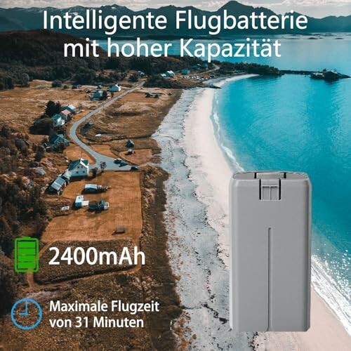 Intelligente Flugbatterie mit hoher Kapazität und 2400mAh für 31 Minuten Flugzeit.