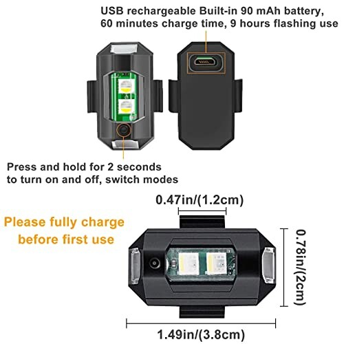USB aufladbares Fahrradlicht mit 90 mAh Batterie und verschiedenen Modi
